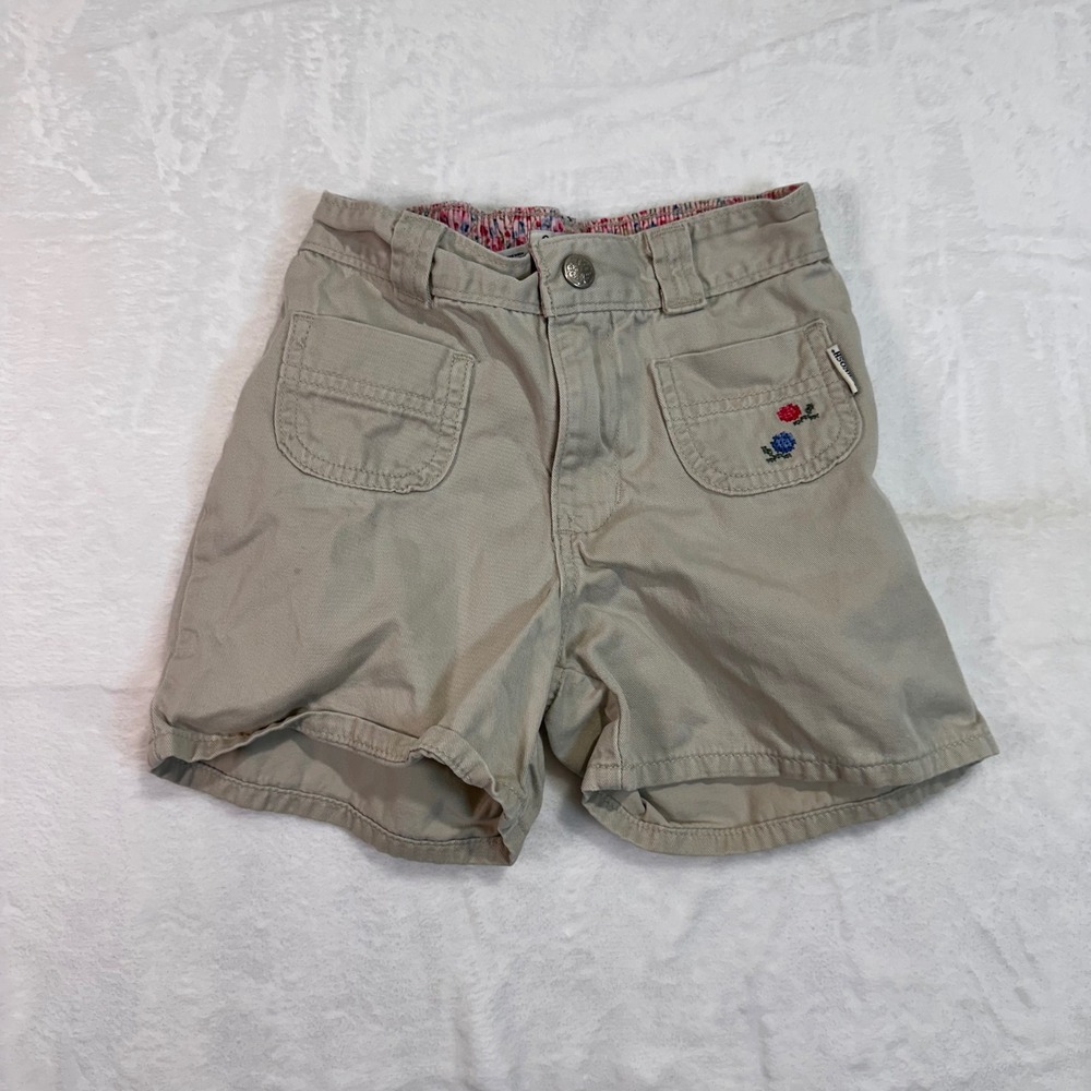 OshKosh B'gosh Chino Shorts 6 Khaki Floral Embroidered Elastic Back Girls‎